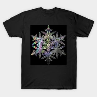 Iridescent Fractal Snowflake on a Black Background T-Shirt